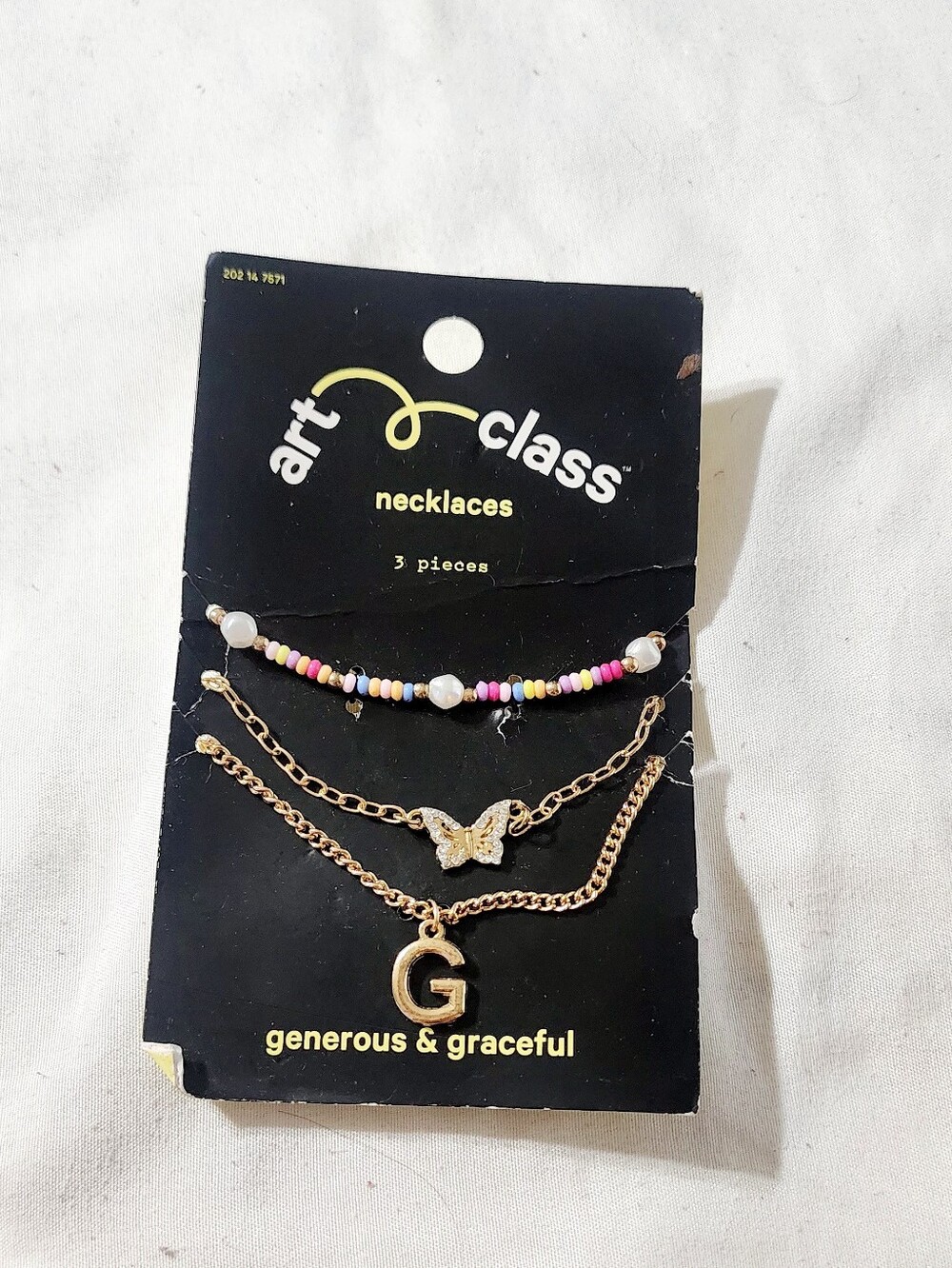 art class Gold Letter G & Butterfly Layered Necklace Set with Pink Beads